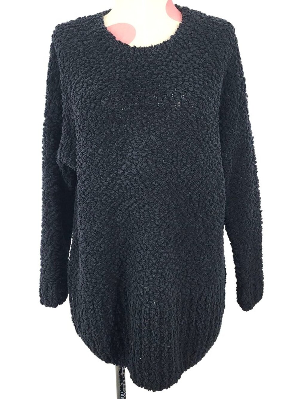 Women's Mittoshop Black Sweater S/M Popcorn Knit Top 3/4 Sleeves Soft Cozy